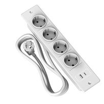 Įleidžiamas prailgintuvų blokas su 4 AC lizdais ir USB A, USB C, įleidžiamas į stalviršį prailgintuvų lizdas su laido prailgintuvu balta