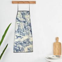 Toile De Jouy Navy Blue Motif Aprons Chef Cooking Baking Tablier Bib Kitchen Cleaning Pinafore for Women Men Gardening 38x47cm gray