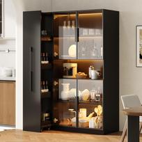 Stiklinė vitrina 110×35×160cm, juoda su LED apšvietimu – su ištraukiamomis lentynomis, stalčiais ir laikymo galimybėmis svetainei, virtuvei ir darbo kambariui. 110 x 35 x 160 cm juoda