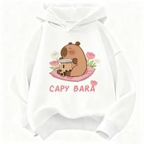 Kawaii Kapibara Gerianti Sultis Hoody Vaikams Gėlių Vaikų Palaidinė su Gobtuvu Berniukams Mergaitėms Laisvalaikio Palaidinės Drabužiai 140 balta
