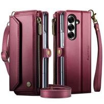For Samsung Galaxy Z Fold 8 Case Crossbody Zipper Wallet RFID Blocking Card Slot Magnetic Leather Wristlet Flip Cover for Women Galaxy Z Fold 8 raudona