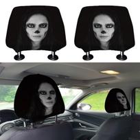 Scary Ghost Face Car Headrest Cover, Washable Elastic Fabric, Universal Fit, Spooky Halloween Car Headrest Cover Decor 2pc