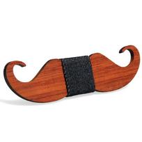 Geometrinis medinis kaklaraištis-drugelis vyrams su ekologišku rankų darbo dizainu, puikiai tinkantis oficialiems renginiams Mustache black