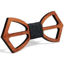 Geometrinis medinis kaklaraištis-drugelis vyrams su ekologišku rankų darbo dizainu, puikiai tinkantis oficialiems renginiams Double Hollow black