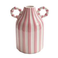 Artistic Home Atmosphere Vase Striped Ceramic Vase, Modern Glossy Hand Painted Flower with Double Fresh Cut Arrangement Ear Handles for Living rožinė