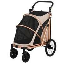 PawHut Foldable Dog Stroller for Dogs up to 20 kg with Large Wheels Suspension and Brake Mesh Windows Light Brown Cushion