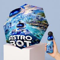 Astro Bot Printed 5?Fold Mini Umbrella 8?Rib Windproof Compact Umbrella For Women Pocket Carry blue