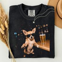 Funny Chihuahua Drinking Beer Shirt,Funny Chihuahua Unisex T-Shirt,Sarcastic Dog Gift,Chihuahua Mom Dad Shirt,Silly Dog Meme Graphic Tee 130 black