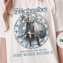 Viking Shieldmaiden Valkyrie T-Shirt Renfaire Medieval Renaissance Fair Shirt Feminist Gift Celtic Norse Warrior Comfortable Festival Tee 110 gray