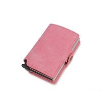 Women's Pink Wallet Slim Minimalist Pu Leather Automatic Pop UP Wallet Money Clip Rfid Aluminum Credit Card Holder for Women Men rožinė