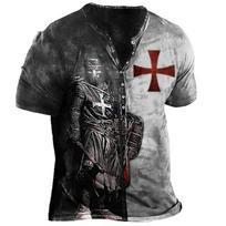 Dideli marškinėliai vyrams Vintažiniai 3D spaudiniai Drabužiai Tamplieriai Knight Henley marškinėliai Gotikiniai V formos kaklo trumpomis rankovėmis marškinėliai Pavasaris vasara 6XL gray