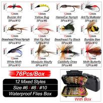 24-120 vnt. Muselinių muselių rinkinys Sausų šlapių muselių žvejybos masalas Dirbtinė nimfa masalas upėtakis Bass Blue Gill Fly Combo masalas 76Pcs/Box(12 Mixed Styles) gray