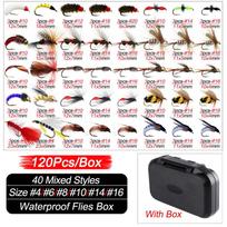 24-120 vnt. Muselinių muselių rinkinys Sausų šlapių muselių žvejybos masalas Dirbtinė nimfa masalas upėtakis Bass Blue Gill Fly Combo masalas 120Pcs/Box(40 Mixed Styles)