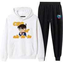 Japonų komiksų Detective Conan poros gobtuvas, tamprės, gobtuvas, vyriškas ir moteriškas pliušinis ir storesnis dviejų dalių komplektas S white