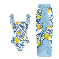 Moterų Vintažinis Madingas Maudymosi Kostiumas Paminkštintas Bikini Komplektas Suvarstomas Per Petį Monokinis Spausdintas Apsiaustas Maudymosi Kostiumų Komplektas Dviejų Dalių Seksualus Tankini Maudymosi Kostiumas XL šviesiai mėlyna spalva