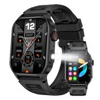 LIGE KM02 Vyriškas laikrodis lauko žibintuvėlis IP68 vandeniui atsparus išmanusis laikrodis Vyriški širdies ritmo sportiniai išmanieji laikrodžiai silicone strap juoda