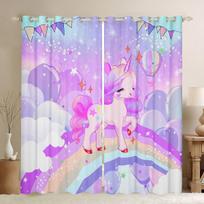 Vienaragio Tamsinanti Užuolaida Rainbow High Šėminanti Langų Užuolaidas Vienaragio Miegamojo Svetainės Dekoras Mergaitėms Vaikams Rinkinys iš 2 Skydelių W55 X H120cm X 2&Grommet Top