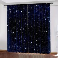 2 vnt. Galaxy Shining Stars užuolaidos, tunelis karnizui, kosmoso žvaigždėto dangaus žvaigždėmis margintos užuolaidos, langų užuolaidos svetainei, virtuvei W50X130H(cm)x2Pcs&Hook
