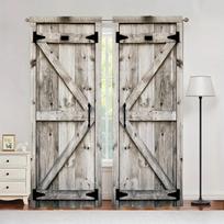 2 vnt. medinės durys Shabby Retro dekoras užuolaidos 3D skaitmeniniu būdu spausdintos užuolaidos svetainei, biurui, namų dekoravimui Nauja mada W60xH100(CM)x2pcs&Rod Pocket gray