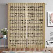 Vintažinės muzikinės natos tiulis miegamajam, elegantiški kambario užuolaidų 2 vnt. žaliuzės, svetainės užuolaida, Helovino dekoracija, pertvara W50xH70cmx2pcs-CL beige