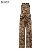 ZANZEA Moteriški Komplektai Berankoviai Petnešėliai Nereguliarūs Marškinėliai ir Kasdieninių Kelnų Kostiumai 4XL chaki/leopardas