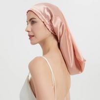 100% šilko kepuraitė miegui, ilgas šilkinis turbanas/kepuraitė miegui, dušo kepuraitė, plaukų apdangalas miegui 50CM beige