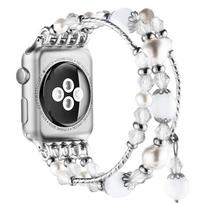 Nuoroda apyrankės dirželis Apple Watch Series 8 Ultra 49mm 6 5 4 SE 3 Band 38mm 42mm elastingas dirželis, skirtas Iwatch 44mm 40mm 41mm 45mm Moterų agato perlų juostoms 45mm balta