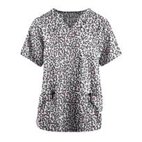 Slaugos šveitikliai su gėlėmis Moterų darbo uniforma Palaidinė trumpomis rankovėmis V formos iškirpte Uniforma Blusas Slaugos drabužiai Slaugytojos Tunika Uniforma 6XL gray