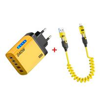 240W Greitasis įkroviklis PD USB įkroviklis Greito telefono įkrovimo adapteris 5 prievadai Sieninis adapteris ES kištukas EU plug yellow