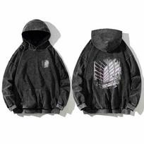 Unisex Vintage skalbtas retro Attack On Titan medvilninis džemperis su gobtuvu High Street džemperis moterims vyrams Streetwear juodas džemperis su gobtuvu 3XL gray