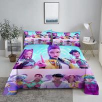 ZOEY RUMI ZIRA D-Demon Hunters K-pop Bed Sheet Set 3D Printed Bed Flat Sheet With Pillowcase Bed Linen King Queen Size 110X230cm(2Pcs) white