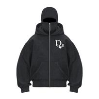 Men Hip Hop Double Hat Balaclava Hoodie Windproof Zipper Face Mask Sweatshirt Streetwear Trend Autumn Fashion Hooded Jacket Coat L black