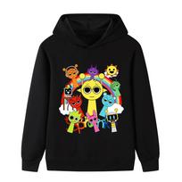 Sprunki Music Game Fun Print Boys Girls Long Sleeve Top Fall Winter Outdoor Comfortable Warm Kids Hooded Sweatshirt 140 black