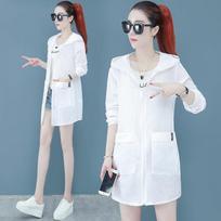 Summer Sunscreen Clothes Plus Size Women's Hooded Sun Protector Mid-Length Thin Jacket with Pockets 5XL balta