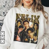 Vasarinis Stray Kids Felix Kpop Marškinėlis, Heavy Metal 5 Star Albumo Marškinėlis su Gobtuvu, Vintažinis Retro Unisex Įkvėptas Bootleg Megztinis S auksas