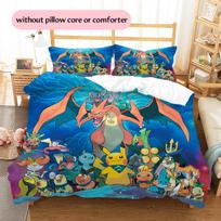 Pokémon raštų patalynė Namų dekoracija Gimtadienio dovana (1 * antklodės užvalkalas + 2 * pagalvės užvalkalai, be šerdies) 200x200cm