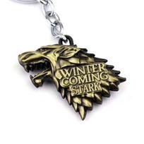 Stark Wolf TV Series Thrones keyrings Winter Is Coming Pendant Necklace Vintage Stark Family 3D Logo Jewelry Souvenir Gift beige