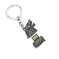 Stark Wolf TV Series Thrones keyrings Winter Is Coming Pendant Necklace Vintage Stark Family 3D Logo Jewelry Souvenir Gift gray