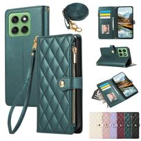 Kryžinė rankinė su užtrauktuku, kortelių skyreliais, piniginė, odinis rombo formos dėklas, skirtas Motorola G56 G86 G57 G55 Edge 60 Pro, kišenė, ilgas dirželis, piniginė Motorola Moto G57 žalia