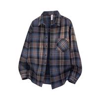 Vyriški rudai ir žaliai languoti flaneliniai marškiniai Oversized ilgomis rankovėmis su sagomis ir krūtinės kišene M gray