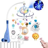 Kūdikio lopšio mobilusis žaislas su šviesomis, muzika, projekcija, nuotolinio valdymo pulteliu. Žaislai naujagimiui 0-6 mėn. Kūdikio lopšio mobilusis žaislas white