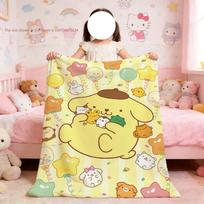 P-PomPom Purin Mielas animacinis pledas Minkštas pledas piknikui, lovai, sofai, namų miegamajam Jaukus, šiltas, patogus 75x90cm