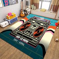 Retro muzikinio kasetinio grotuvo kilimai Neslystantys grindų kilimėliai namų svetainei, miegamajam, sofos dekoravimui, dovanai 40x60cm (16x24in)