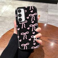 Mielas rožinis širdelės kaspinėlis telefono dėklas, skirtas Samsung Galaxy S25 S20 FE S24 Ultra S23Ultra S25Ultra S23 A56 A36 A16 A26 Minkštas dėklas Capa Galaxy A16 black