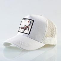 Keturių sezonų trucker kepurė vyrams moterims Snapback Hip Hop beisbolo kepurė su siuvinėjimo skorpiono lopeliu Reguliuojamas snapelis Kepurė Adjustable white