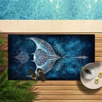 Bohemian Manta Ray Mandala Beach Towel, Ocean Life Art Quick-Dry Sand-Free Microfiber Bath Towel for Summer Beach Travel W86*H163(CM)
