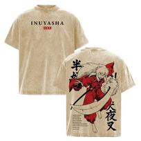 Sesshoumaru spausdinti marškinėliai Anime Inuyasha drabužiai Vyrams Moterims Retro skalauti T-shirt trumpomis rankovėmis Harajuku Vyriškas medvilninis T-shirt S beige