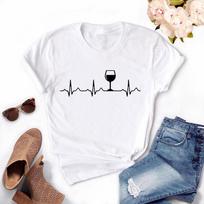 Vyno Širdies Ritmas Moteriški Marškinėliai Laisvalaikio Juokingi T-shirt Lady Yong Mergina Viršus Džemperis Aukštesnės Kokybės S white