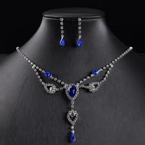 European-American Crystal Water Drop Jewelry Set: Necklace and Earrings for Women - Perfect for Weddings and Evenings black