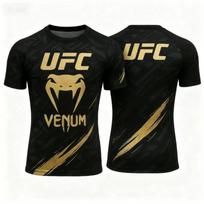 UFC Venum liepsnos rašto kompresinė apsauginė maikė vyrams, greitai džiūstanti, MMA BJJ treniruočių trumpomis rankovėmis marškinėliai, sporto salės treniruočių atletinis viršus, juodas M black